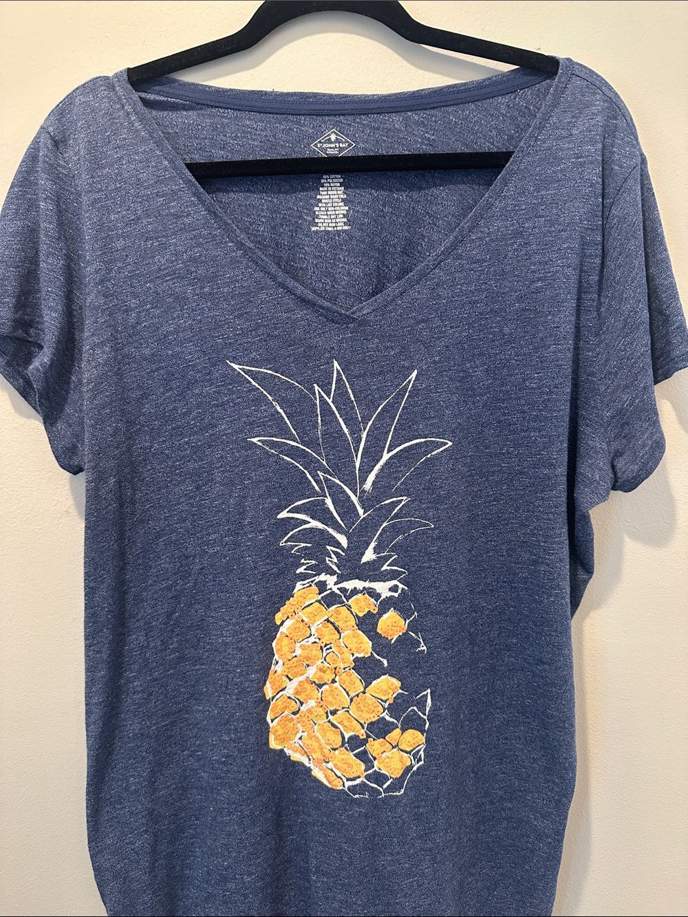 St. John's Bay Blue V‑Neck Tee with Yellow Pineapple Graphic